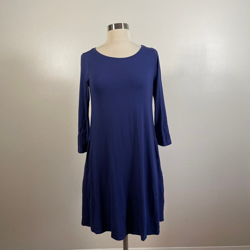 Eileen Fisher • Sapphire Ballet Neck Viscose Jersey Shift Dress